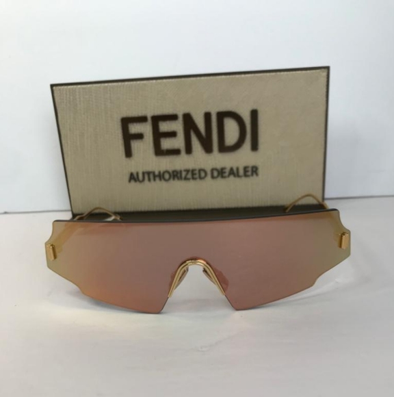 💯 - Original New FF 0440 FENDI Rectangle-frame gold-tone mirrored sunglasses - Picture 7 of 17